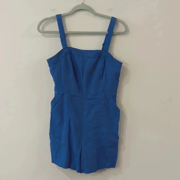 Old Navy Blue Romper Linen Blend size Medium - Picture 1 of 6